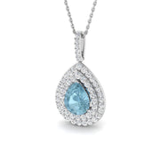 Aquamarine and Diamond Halo Pendant Without in 10K/14K gold and platinum with certified lab-grown or natural diamonds