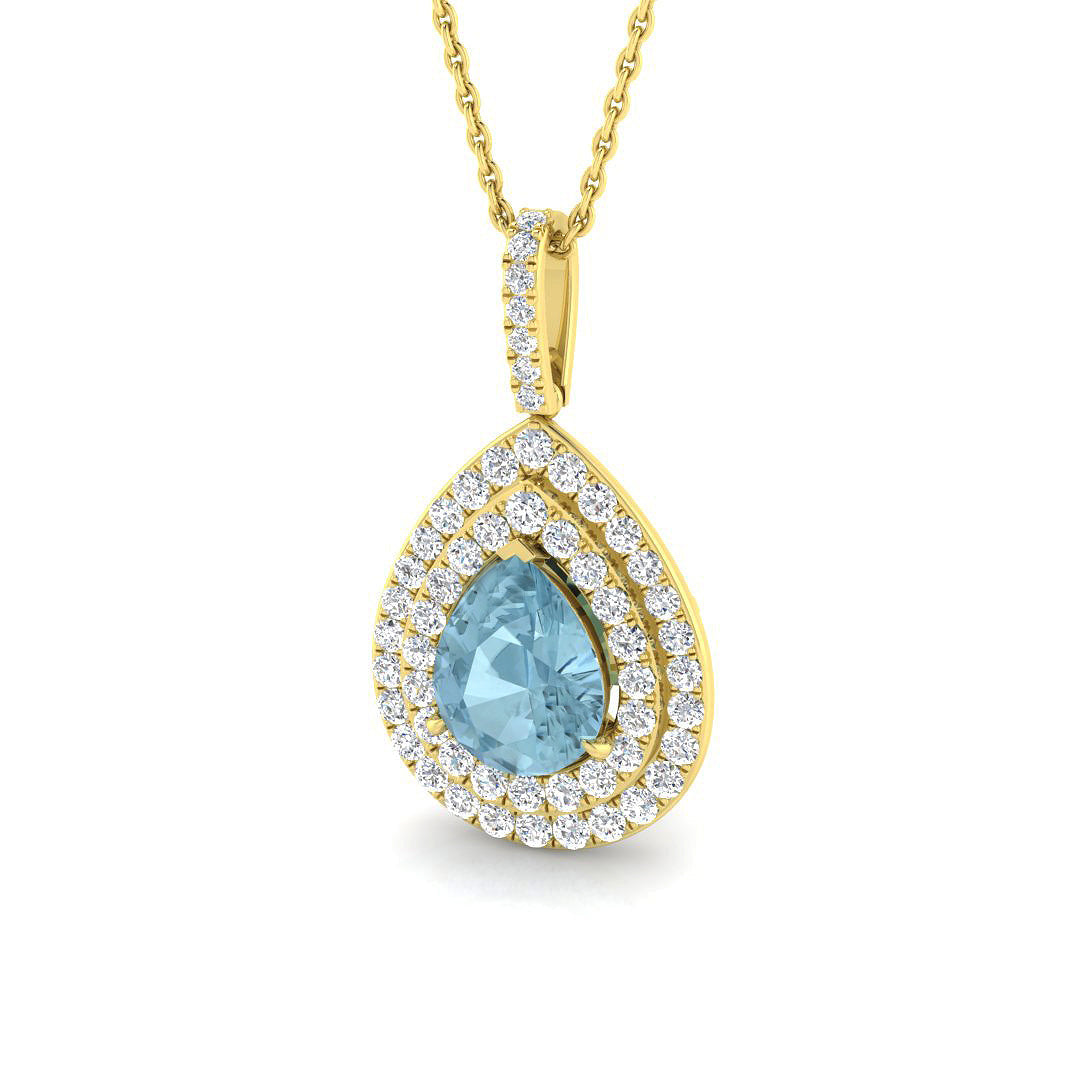 Aquamarine and Diamond Halo Pendant Without in 10K/14K gold and platinum with certified lab-grown or natural diamonds