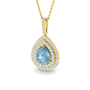 Aquamarine and Diamond Halo Pendant Without in 10K/14K gold and platinum with certified lab-grown or natural diamonds