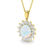 Opal and Diamond Halo Pendant in 10K/14K gold and platinum with certified lab-grown or natural diamonds