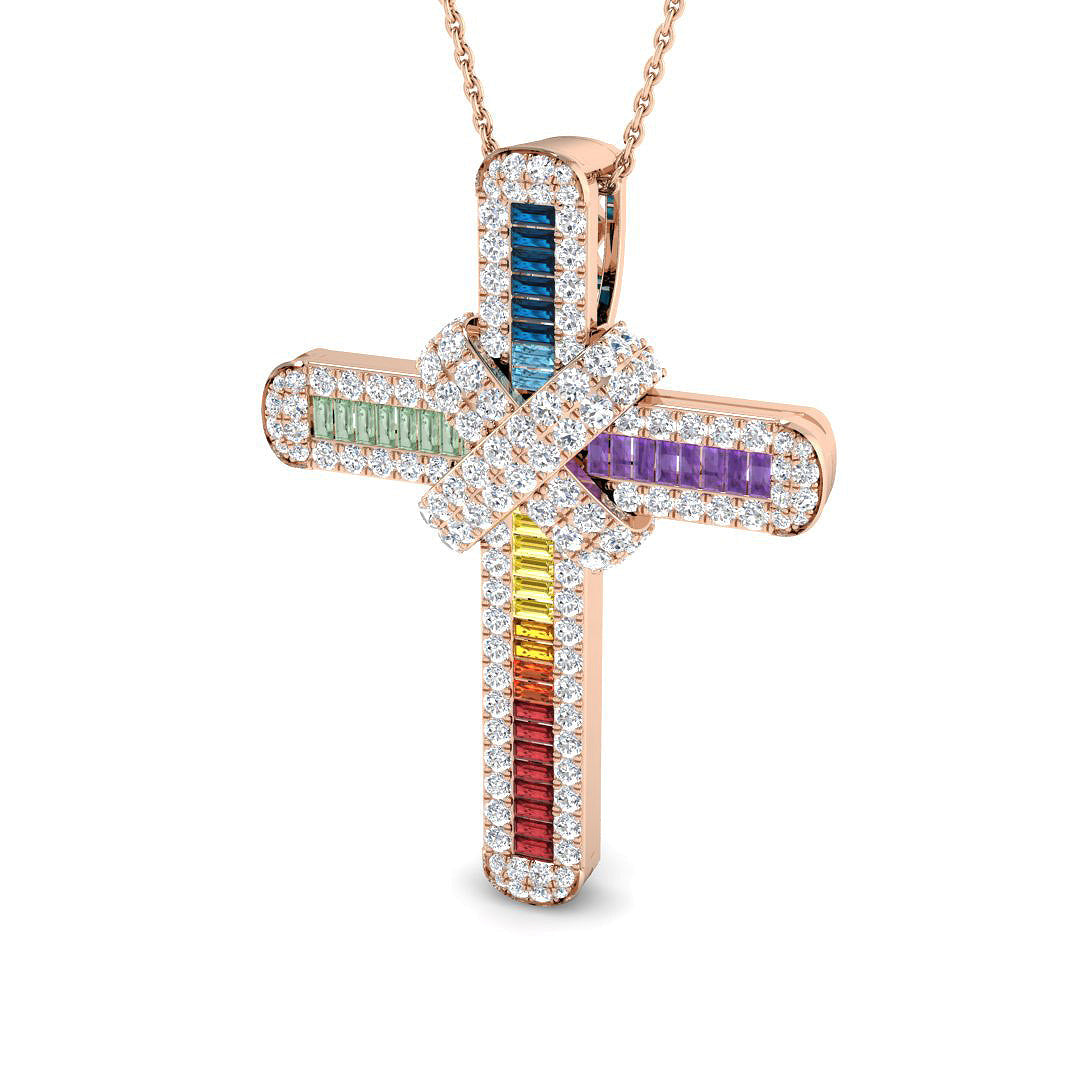 Rainbow Cross Pendant in 10K/14K gold and platinum with certified lab-grown or natural diamonds