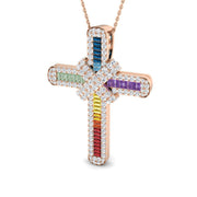 Rainbow Cross Pendant in 10K/14K gold and platinum with certified lab-grown or natural diamonds