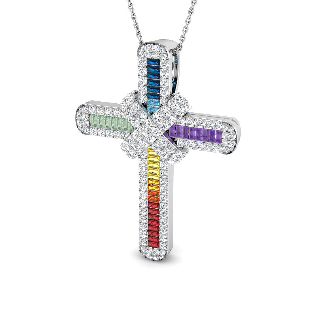 Rainbow Cross Pendant in 10K/14K gold and platinum with certified lab-grown or natural diamonds