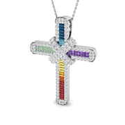 Rainbow Cross Pendant in 10K/14K gold and platinum with certified lab-grown or natural diamonds