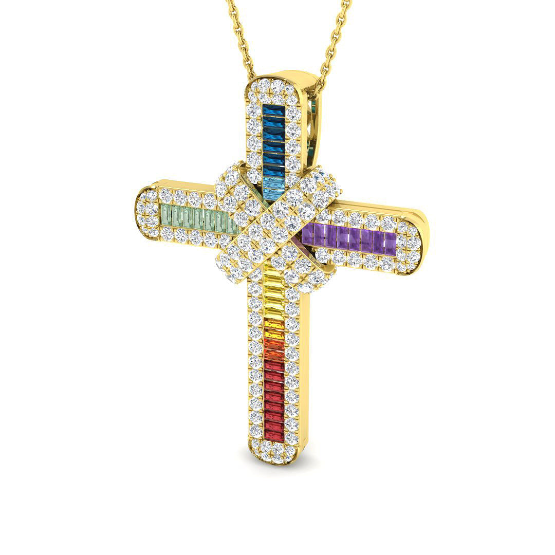 Rainbow Cross Pendant in 10K/14K gold and platinum with certified lab-grown or natural diamonds