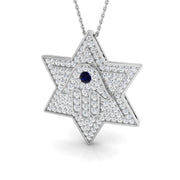 Star Hamsa Diamond Pendant with Sapphire Centre in Gold Without Chain in 10K/14K gold and platinum with certified lab-grown or natural diamonds