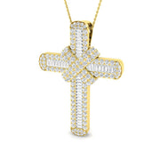 5Ct Baguette Diamond Cross Pendant with Round Diamond Border in 10K/14K gold and platinum with certified lab-grown or natural diamonds