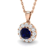 Round Blue Sapphire Halo Pendant in in 10K/14K gold and platinum with certified lab-grown or natural diamonds