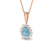 Pear Aquamarine & Diamond Cluster Pendant in in 10K/14K gold and platinum with certified lab-grown or natural diamonds