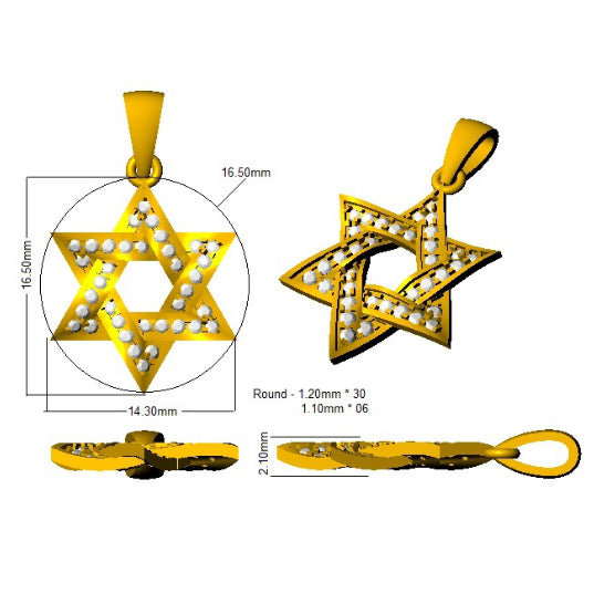 Star of David Diamond Pendant in 10K/14K gold and platinum with certified lab-grown or natural diamonds