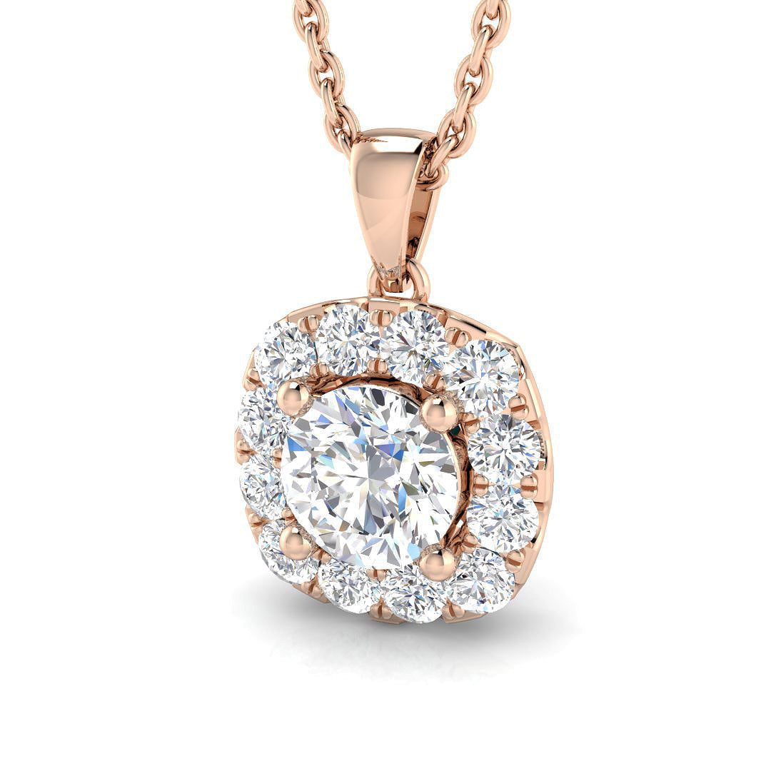 Round Diamond Halo Pendant 0.75ct in 10K/14K gold and platinum with certified lab-grown or natural diamonds