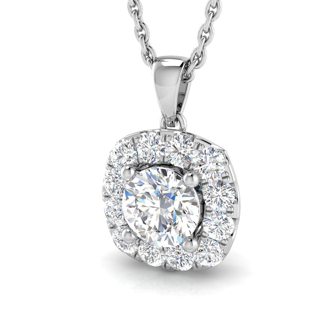 Round Diamond Halo Pendant 0.75ct in 10K/14K gold and platinum with certified lab-grown or natural diamonds