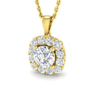 Round Diamond Halo Pendant 0.75ct in 10K/14K gold and platinum with certified lab-grown or natural diamonds