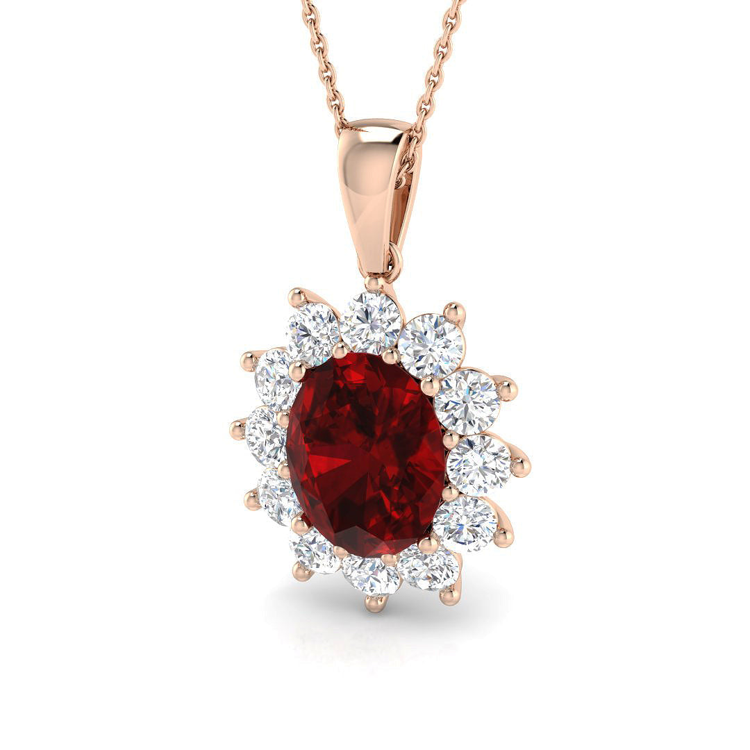 Oval Ruby Diamond Cluster Pendant in - Cluster Design in 10K/14K gold and platinum with certified lab-grown or natural diamonds