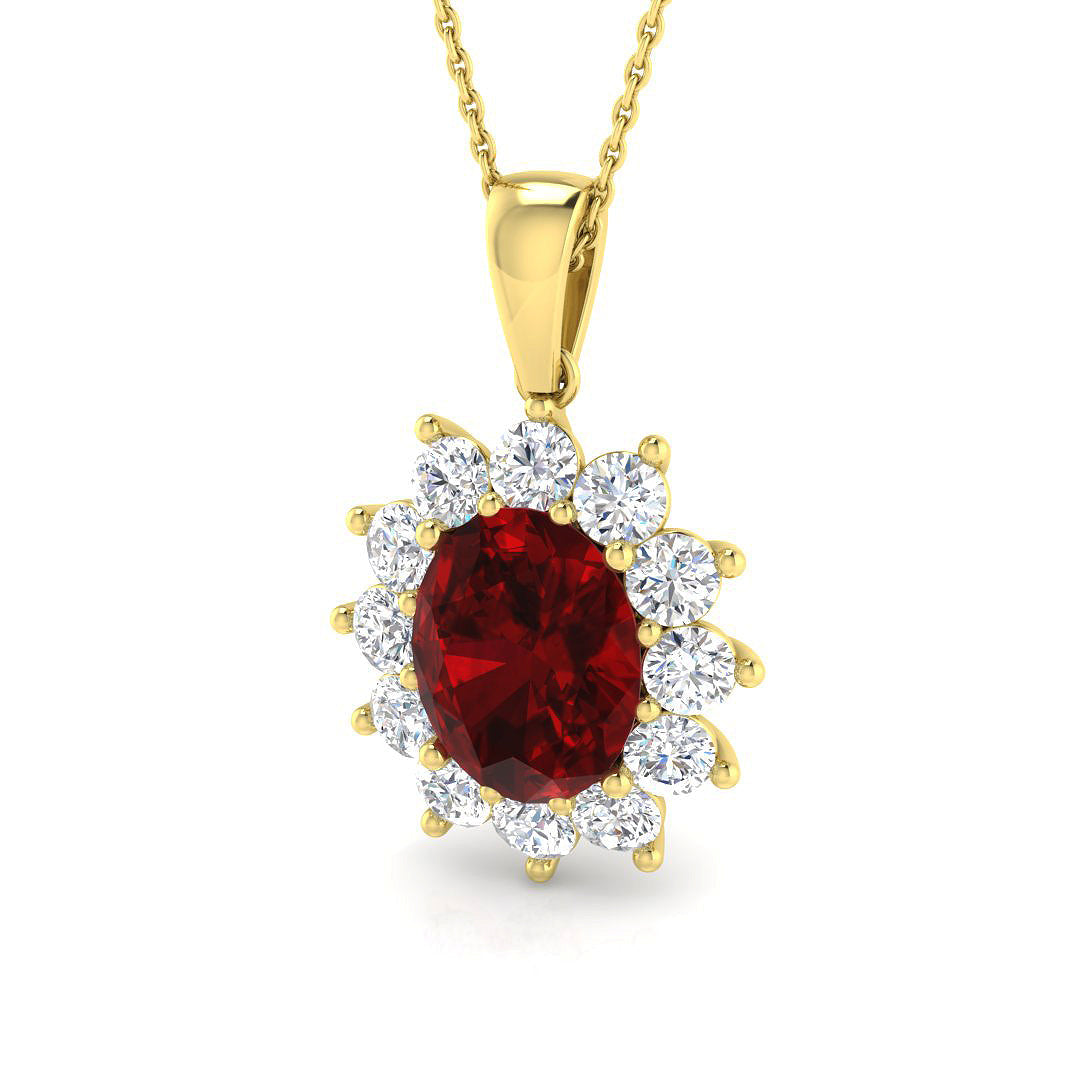 Oval Ruby Diamond Cluster Pendant in - Cluster Design in 10K/14K gold and platinum with certified lab-grown or natural diamonds