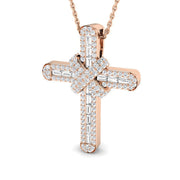 Baguette & Round 0.5Ct Diamond Cross Pendant with Chain in 10K/14K gold and platinum with certified lab-grown or natural diamonds