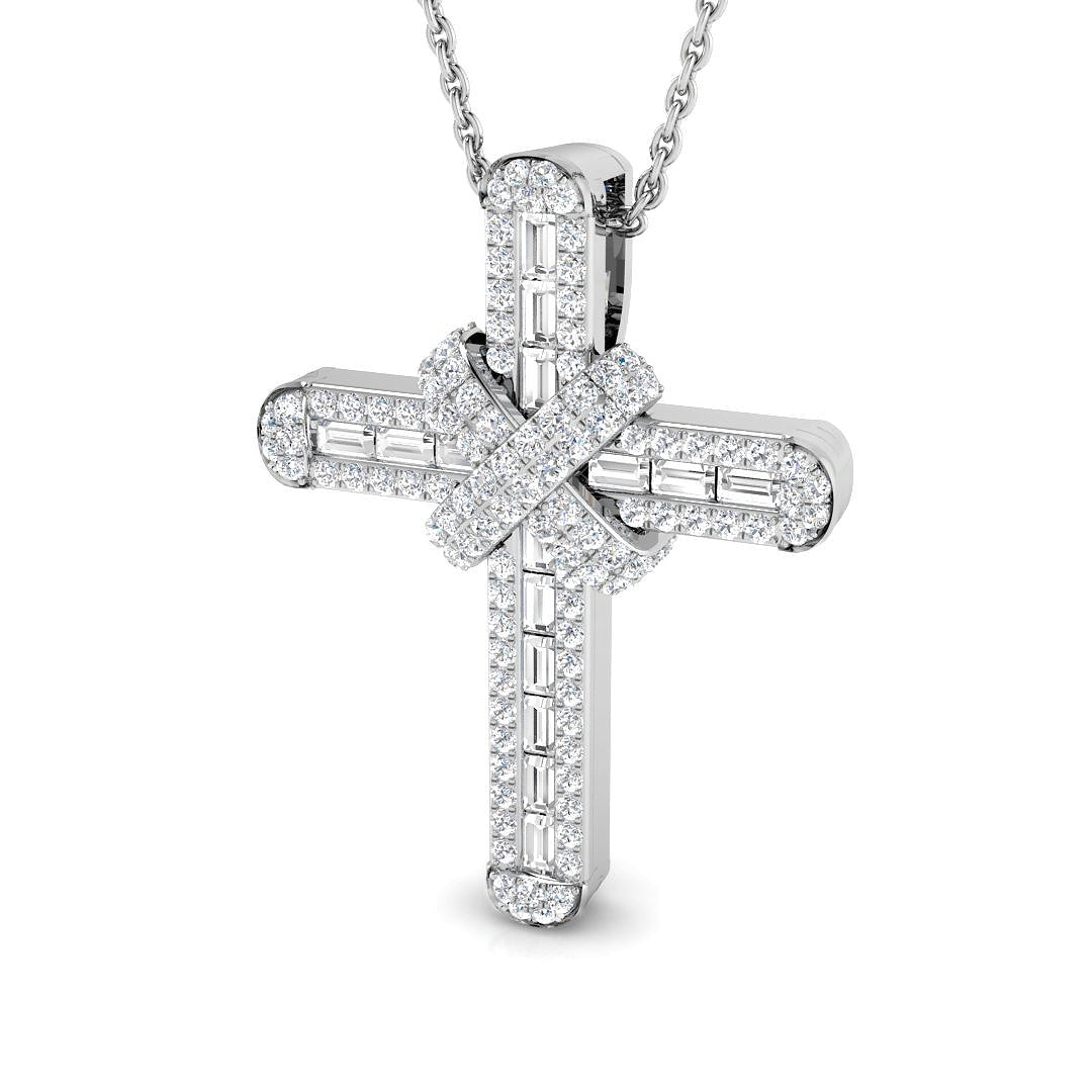 Baguette & Round 0.5Ct Diamond Cross Pendant with Chain in 10K/14K gold and platinum with certified lab-grown or natural diamonds