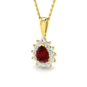 Pear Ruby Diamond Halo Pendant Necklace in - Without Chain in 10K/14K gold and platinum with certified lab-grown or natural diamonds