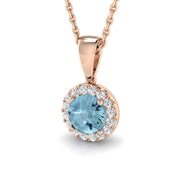 Aquamarine Halo Pendant with Natural Diamonds in 10K/14K gold and platinum with certified lab-grown or natural diamonds