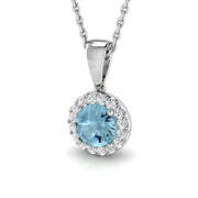 Aquamarine Halo Pendant with Natural Diamonds in 10K/14K gold and platinum with certified lab-grown or natural diamonds