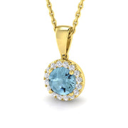 Aquamarine Halo Pendant with Natural Diamonds in 10K/14K gold and platinum with certified lab-grown or natural diamonds