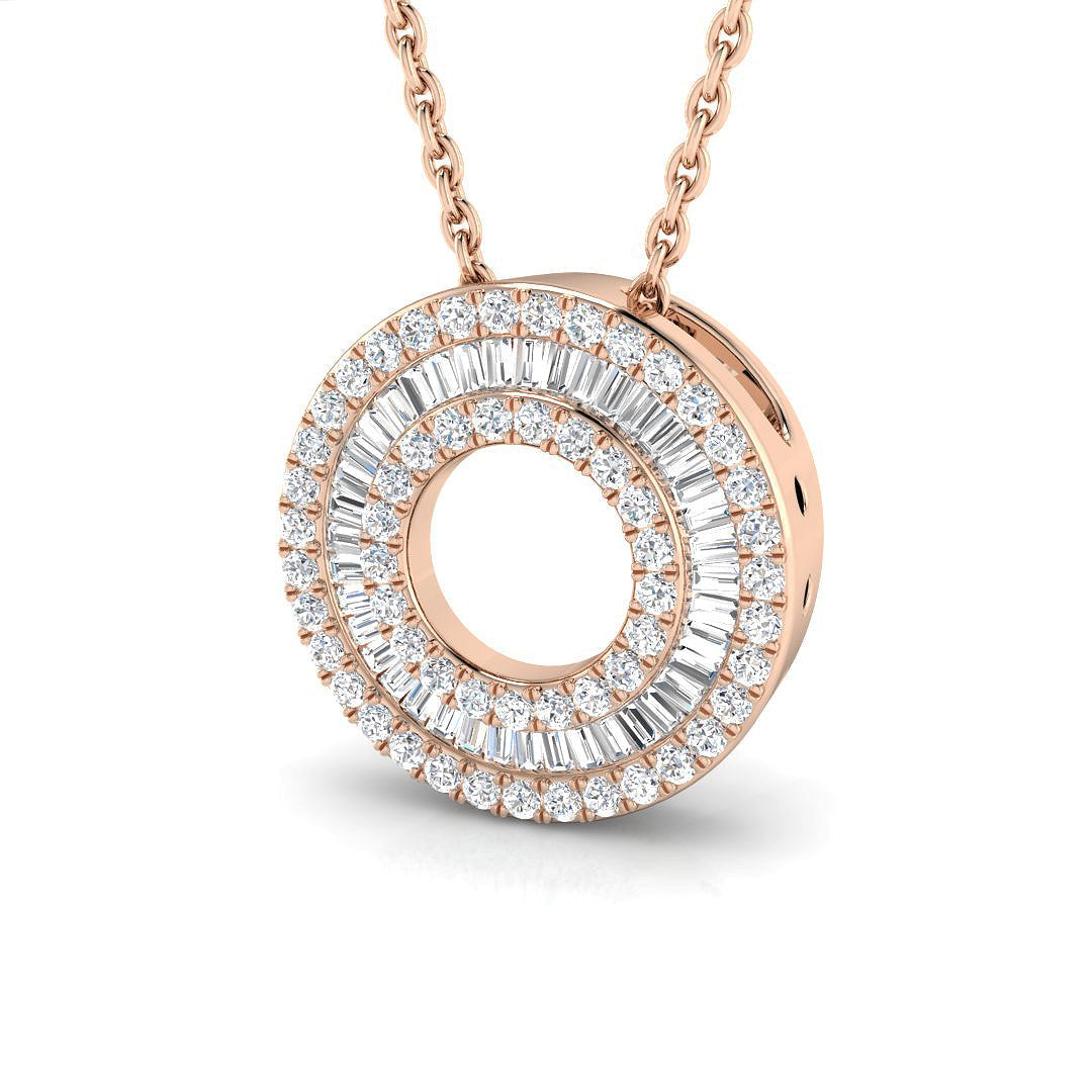 Baguette Diamond Circle Pendant 0.3ct to 0.75ct Gold (Without Chain ) in 10K/14K gold and platinum with certified lab-grown or natural diamonds