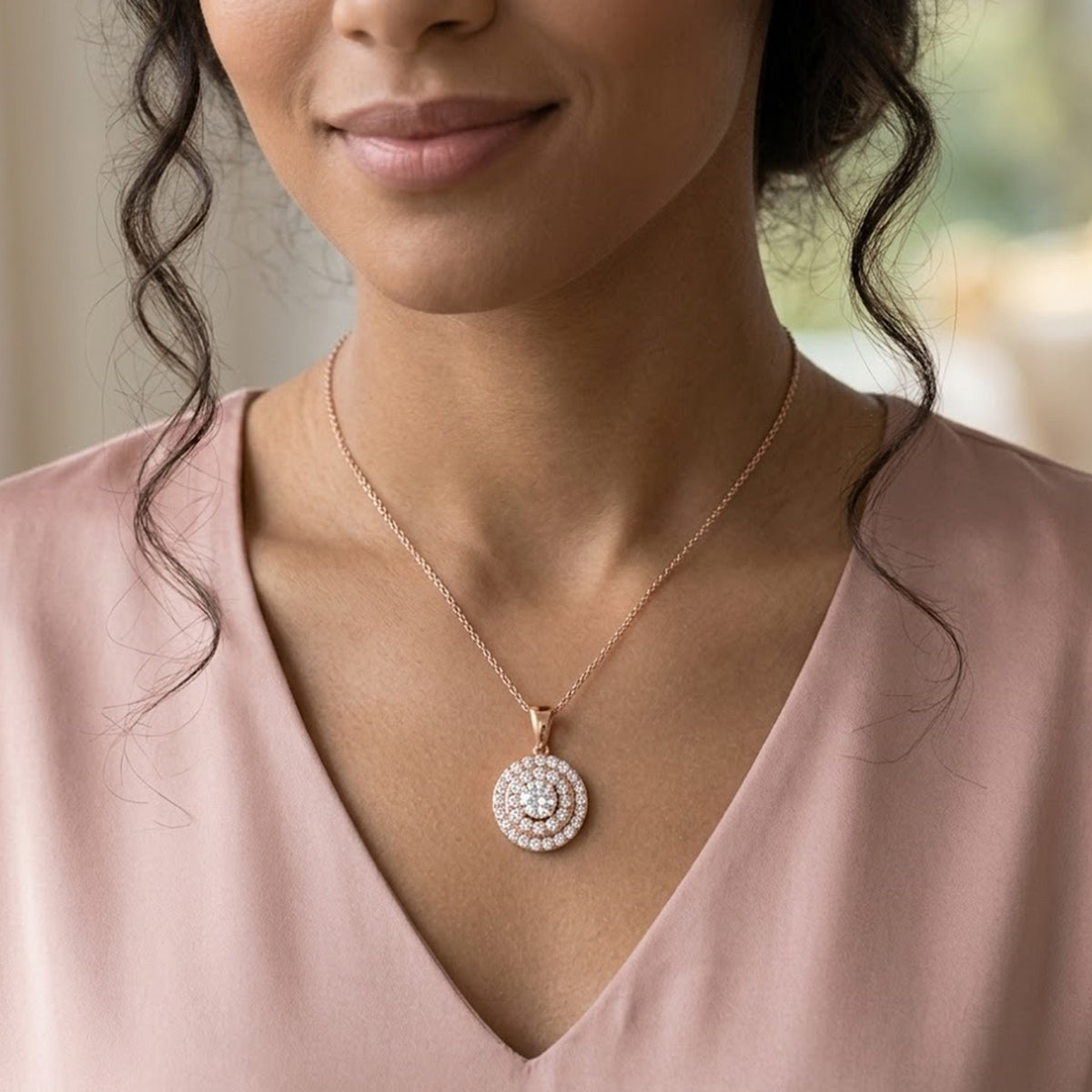 Spiral Diamond Pendant Necklace in 10K/14K gold and platinum with certified lab-grown or natural diamonds
