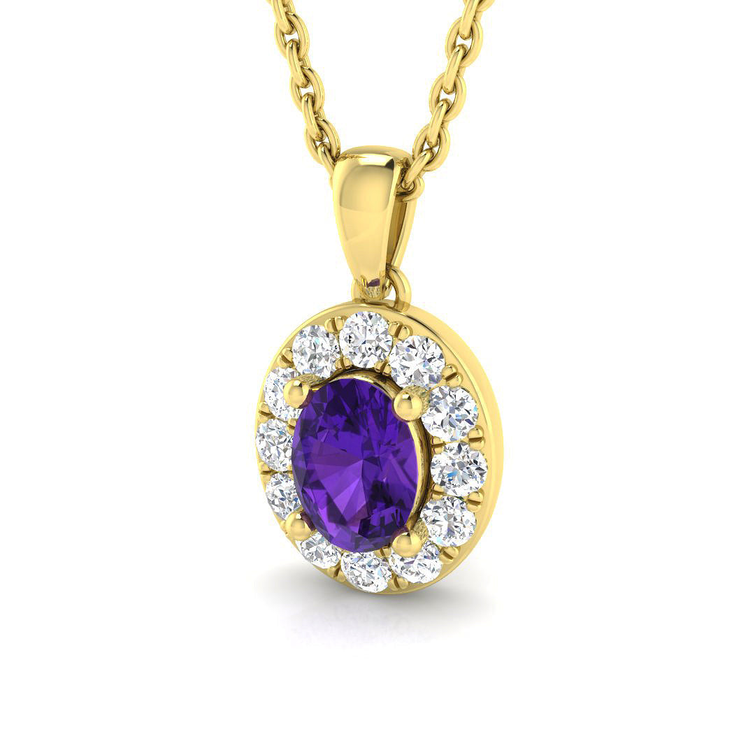 Amethyst Diamond Pendant 0.5 in 10K/14K gold and platinum with certified lab-grown or natural diamonds