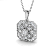 Floral Octagon Diamond Pendant Necklace in Vintage Style Without Chain in 10K/14K gold and platinum with certified lab-grown or natural diamonds
