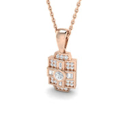 Art Deco Diamond Cluster Pendant Necklace with Round & Baguette Diamonds in 10K/14K gold and platinum with certified lab-grown or natural diamonds