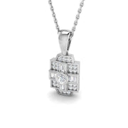 Art Deco Diamond Cluster Pendant Necklace with Round & Baguette Diamonds in 10K/14K gold and platinum with certified lab-grown or natural diamonds