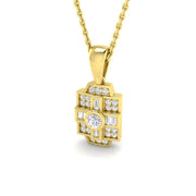 Art Deco Diamond Cluster Pendant Necklace with Round & Baguette Diamonds in 10K/14K gold and platinum with certified lab-grown or natural diamonds