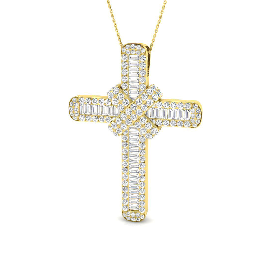 Baguette & Round 7Ct Diamond Cross Pendant in Gold or in 10K/14K gold and platinum with certified lab-grown or natural diamonds