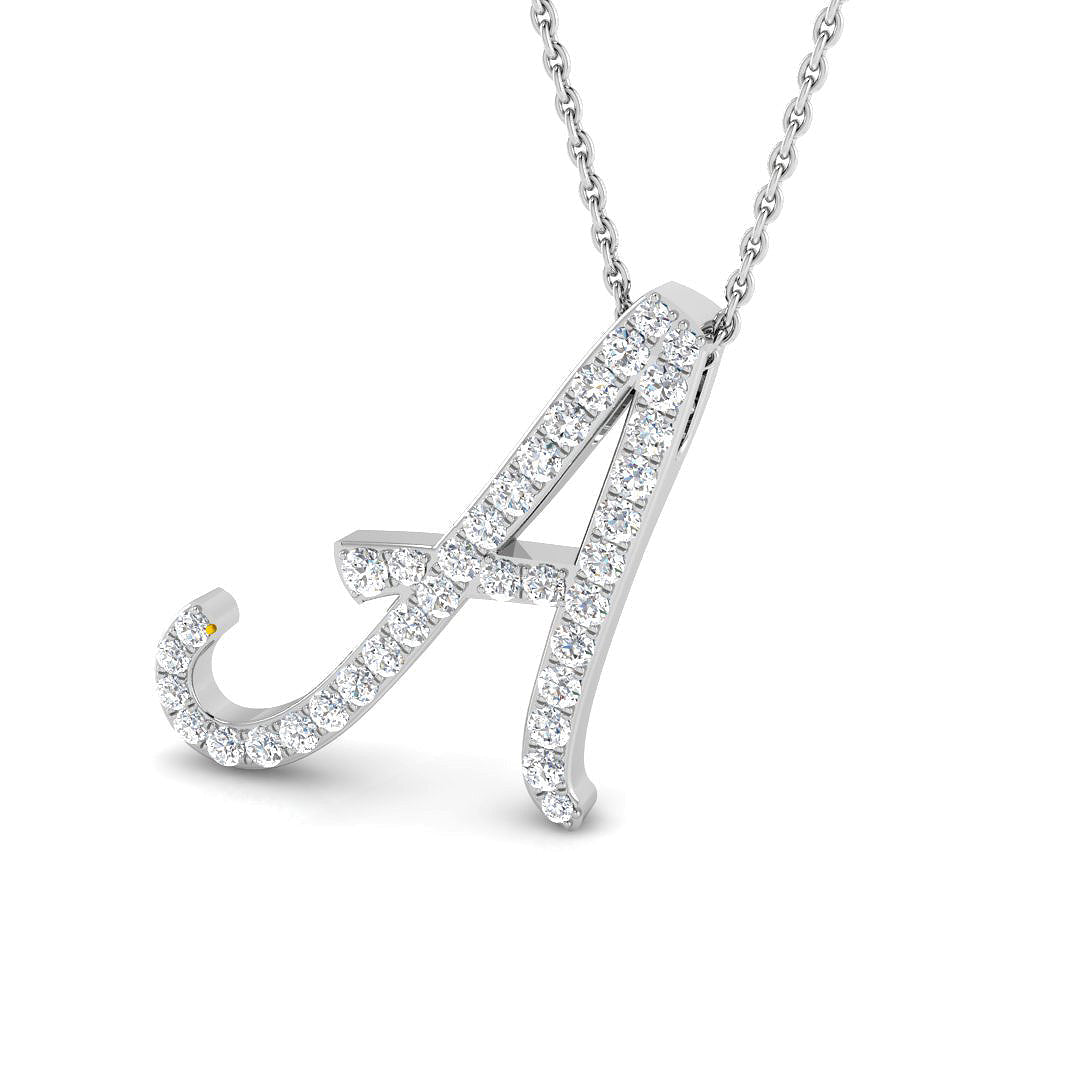Diamond Script Initial "A" Pendant Necklace Without Chain in 10K/14K gold and platinum with certified lab-grown or natural diamonds