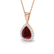Teardrop Ruby Halo Pendant in in 10K/14K gold and platinum with certified lab-grown or natural diamonds