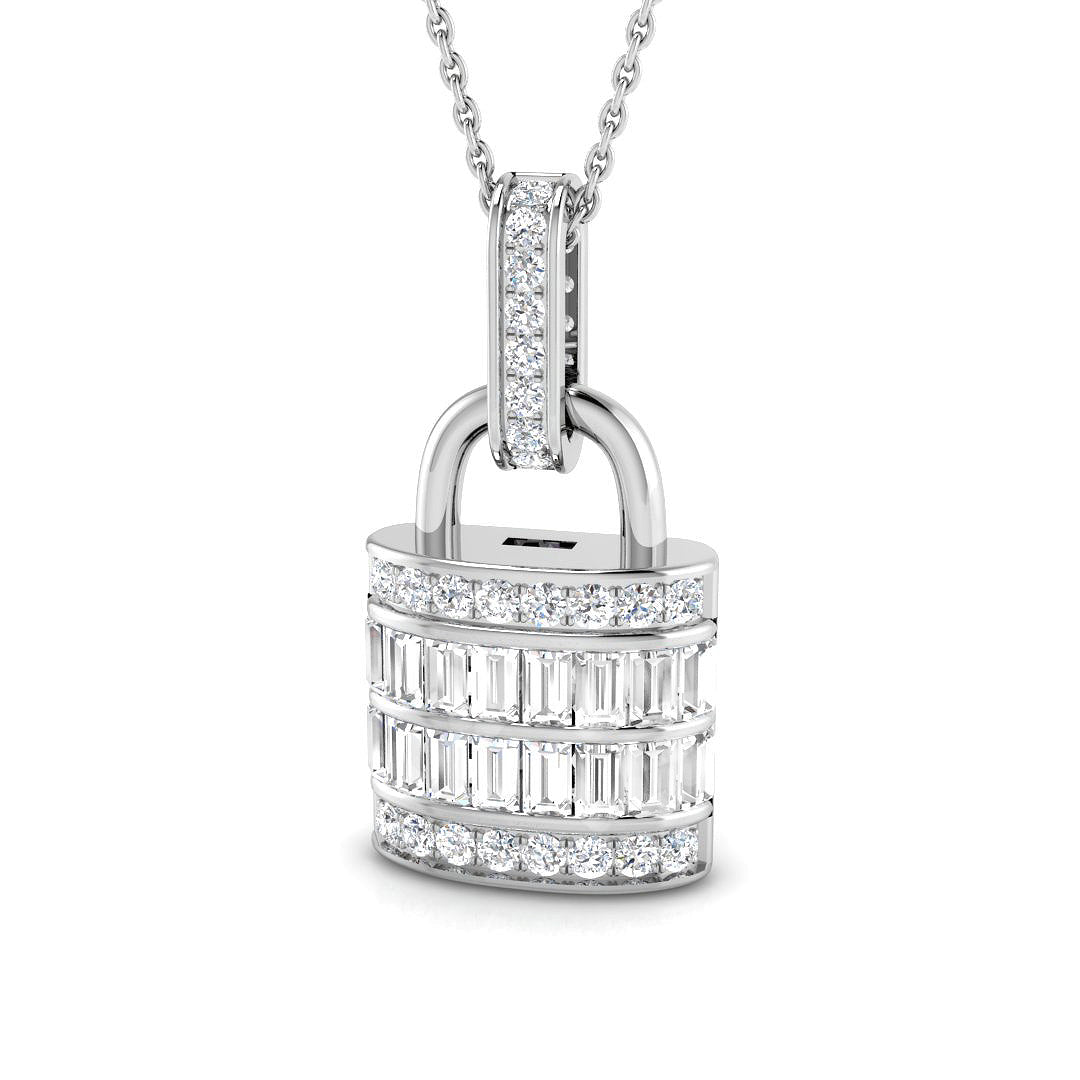 Diamond Lock Pendant Necklace 1ct Gold (Without Chain ) in 10K/14K gold and platinum with certified lab-grown or natural diamonds