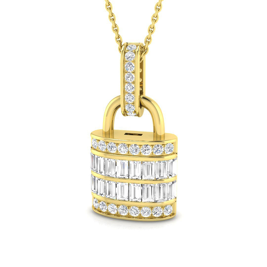 Diamond Lock Pendant Necklace 1ct Gold (Without Chain ) in 10K/14K gold and platinum with certified lab-grown or natural diamonds