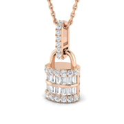 Baguette Diamond Lock Pendant 0.3ct to 0.75ct Gold (Without Chain ) in 10K/14K gold and platinum with certified lab-grown or natural diamonds