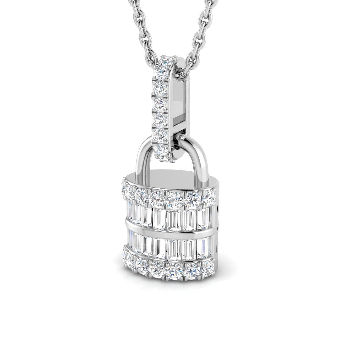 Baguette Diamond Lock Pendant 0.3ct to 0.75ct Gold (Without Chain ) in 10K/14K gold and platinum with certified lab-grown or natural diamonds