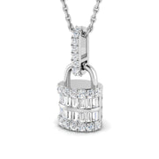 Baguette Diamond Lock Pendant 0.3ct to 0.75ct Gold (Without Chain ) in 10K/14K gold and platinum with certified lab-grown or natural diamonds