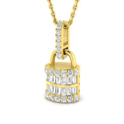 Baguette Diamond Lock Pendant 0.3ct to 0.75ct Gold (Without Chain ) in 10K/14K gold and platinum with certified lab-grown or natural diamonds