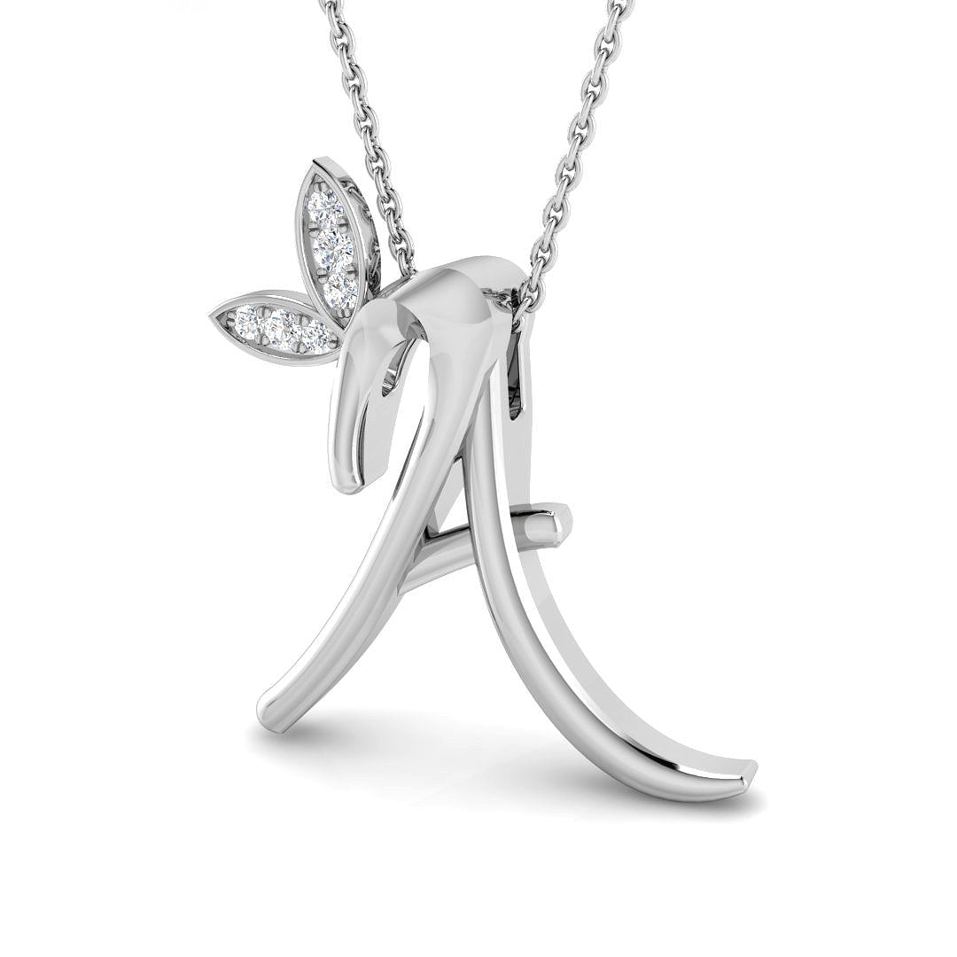 Gold Butterfly Pendant with Diamond Initial A in 10K/14K gold and platinum with certified lab-grown or natural diamonds