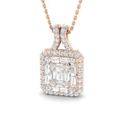 Baguette Round Diamond Pendant Necklace in 10K/14K gold and platinum with certified lab-grown or natural diamonds
