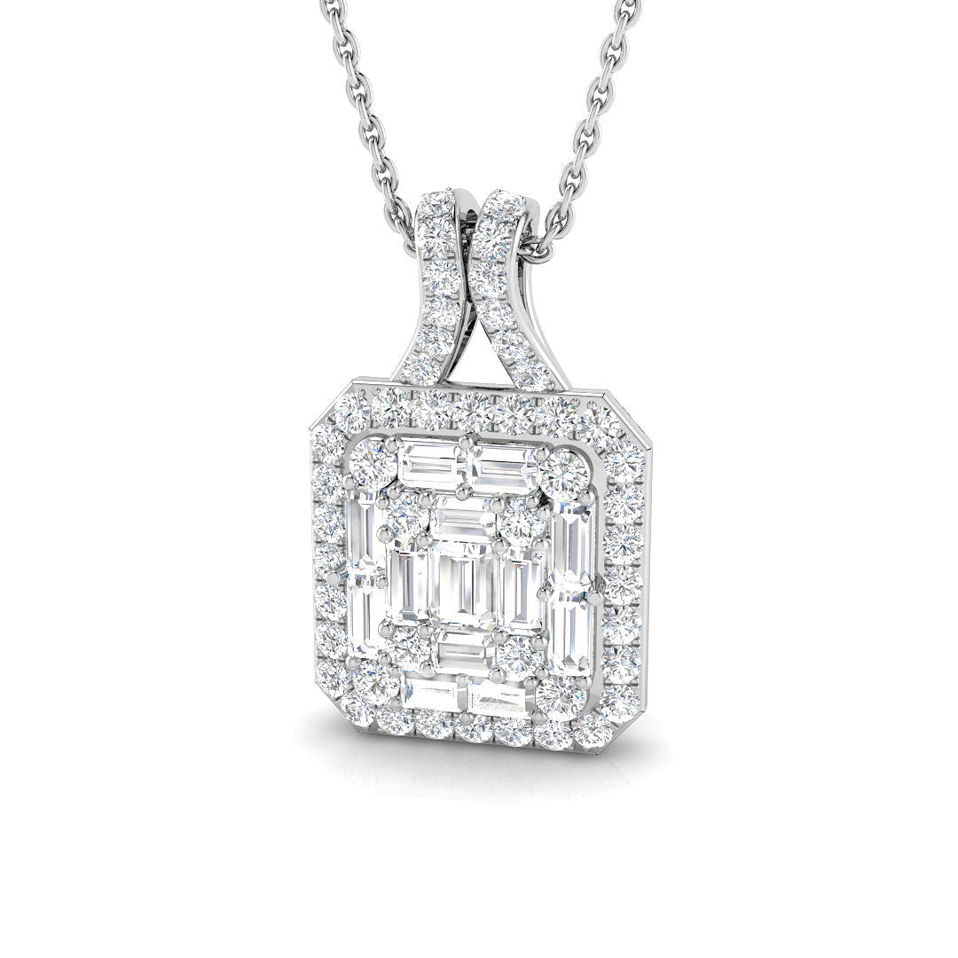 Baguette Round Diamond Pendant Necklace in 10K/14K gold and platinum with certified lab-grown or natural diamonds