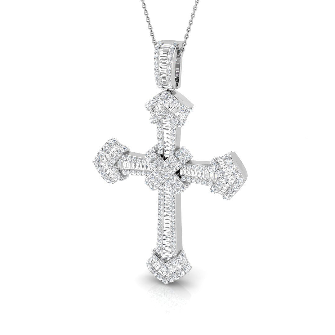 3Ct Baguette & Round Diamond Cross Pendant in Gold or in 10K/14K gold and platinum with certified lab-grown or natural diamonds