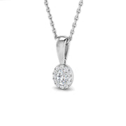Oval Diamond Halo Pendant Necklace in 0.1ct to 0.5ct in 10K/14K gold and platinum with certified lab-grown or natural diamonds