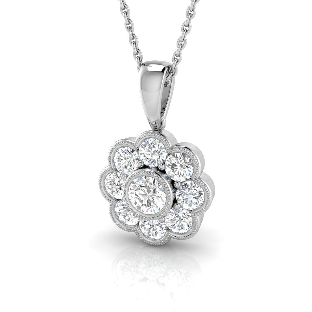 Diamond Flower Pendant Necklace in Gold Without Chain - Vintage Design in 10K/14K gold and platinum with certified lab-grown or natural diamonds