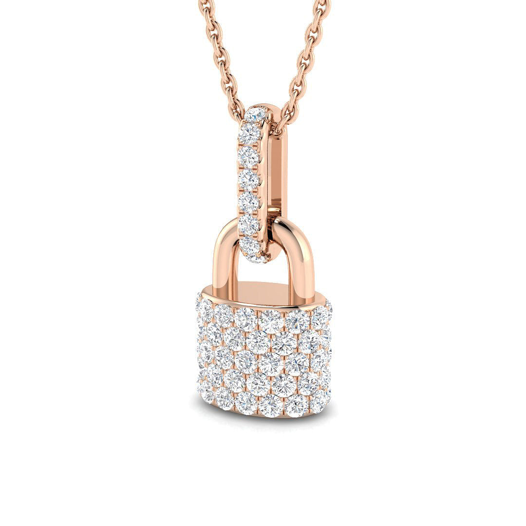 Diamond Lock Pendant Necklace in 10K/14K gold and platinum with certified lab-grown or natural diamonds