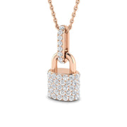 Diamond Lock Pendant Necklace in 10K/14K gold and platinum with certified lab-grown or natural diamonds