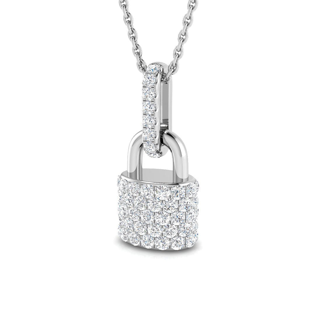 Diamond Lock Pendant Necklace in 10K/14K gold and platinum with certified lab-grown or natural diamonds